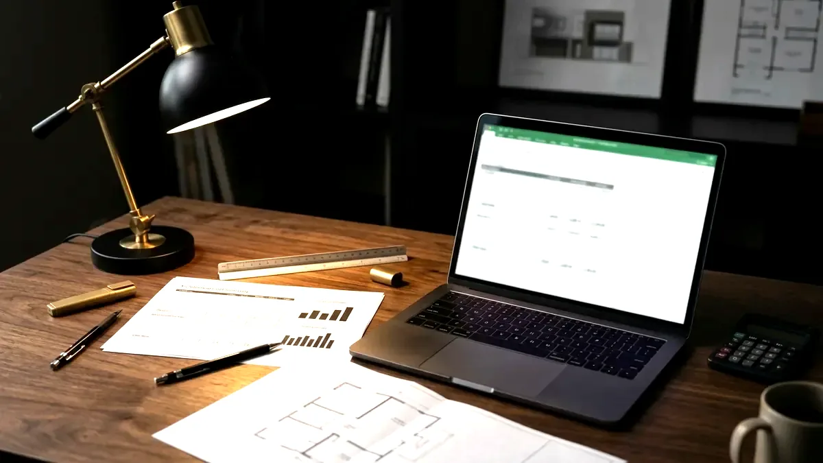 Architectural cost summary and custom home planning desk, Toronto GTA